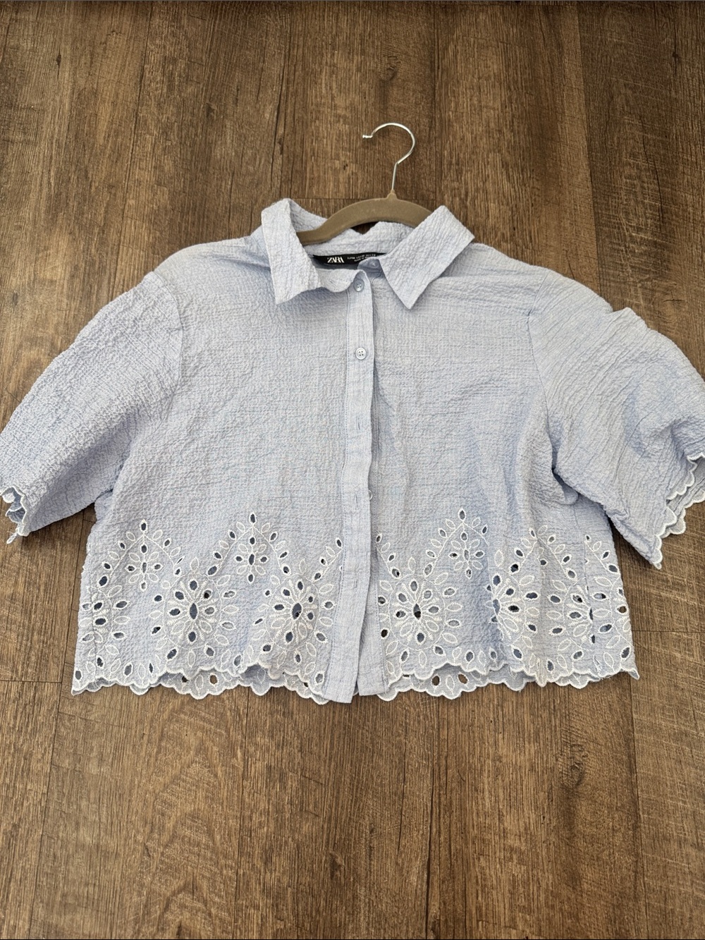 Zara Light Blue Textured Button-Up Shirt